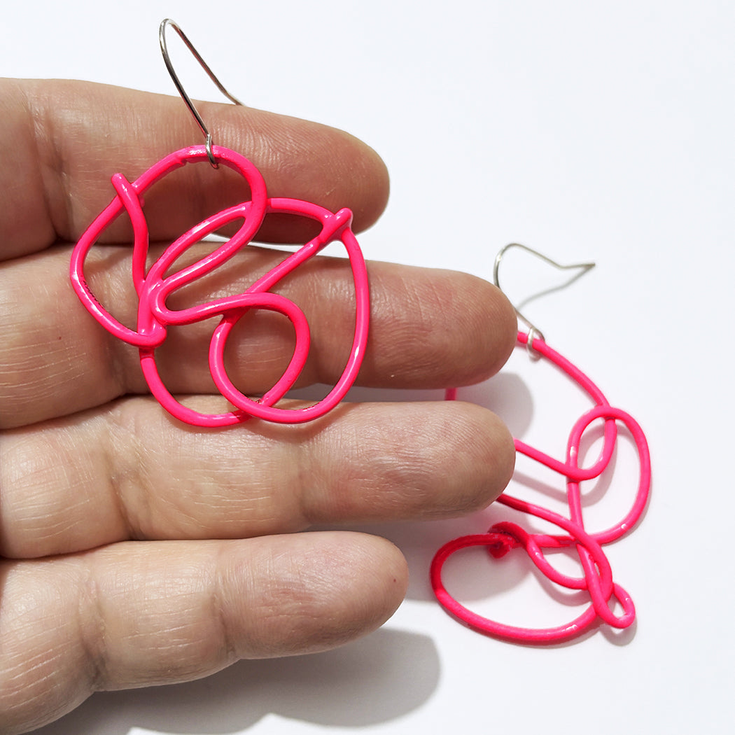 Wire Doodle Earrings - Neon Pink