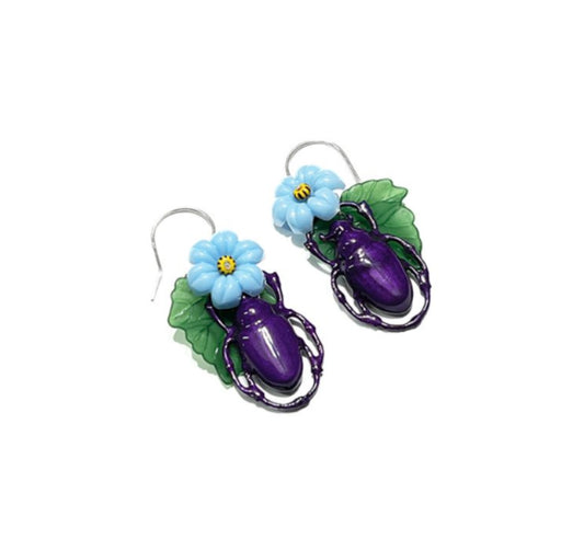 Beetles in The Flowers Earrings
