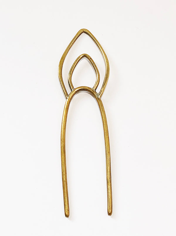 Brass Abstract Leaf Hair Fork for Thick Hair