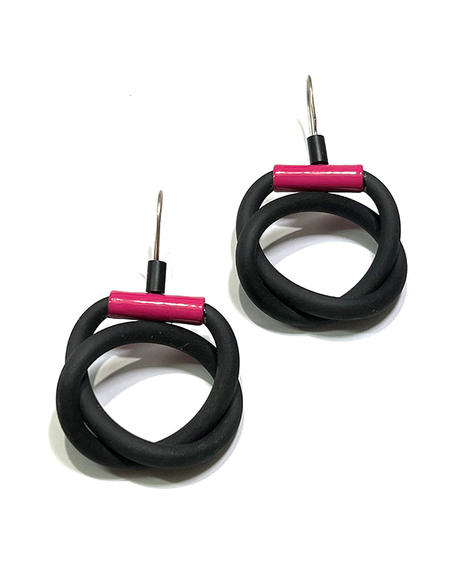 Loopy Earrings in Black and Pink