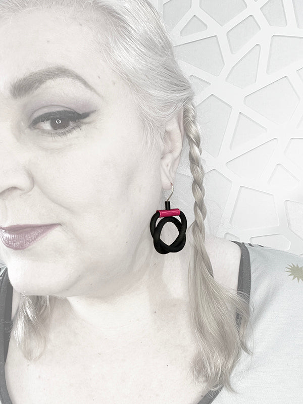 Loopy Earrings in Black and Pink