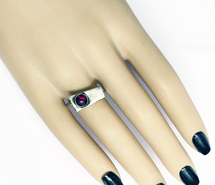 Googie Inspired Sterling and Garnet Ring size 7