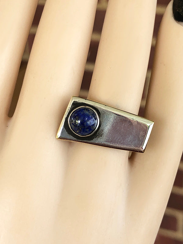 Googie Inspired  Sterling and Lapis Ring size 8