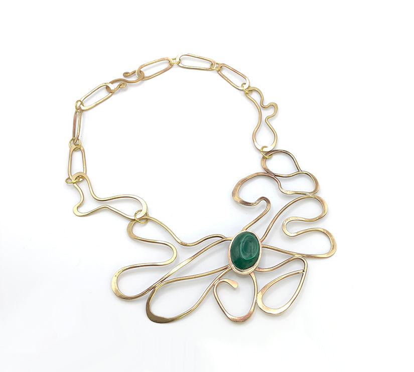 Niemeyer Curves Necklace in Brass and Malachite