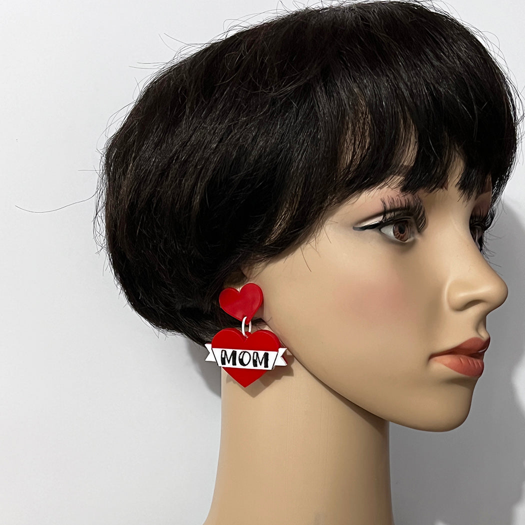 Old School Tattoo MOM Heart Earrings