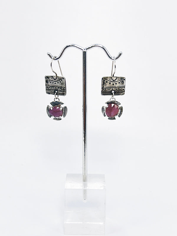 Tribal Pattern Pink Sapphire Earrings