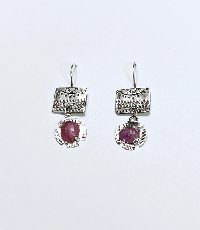 Tribal Pattern Pink Sapphire Earrings