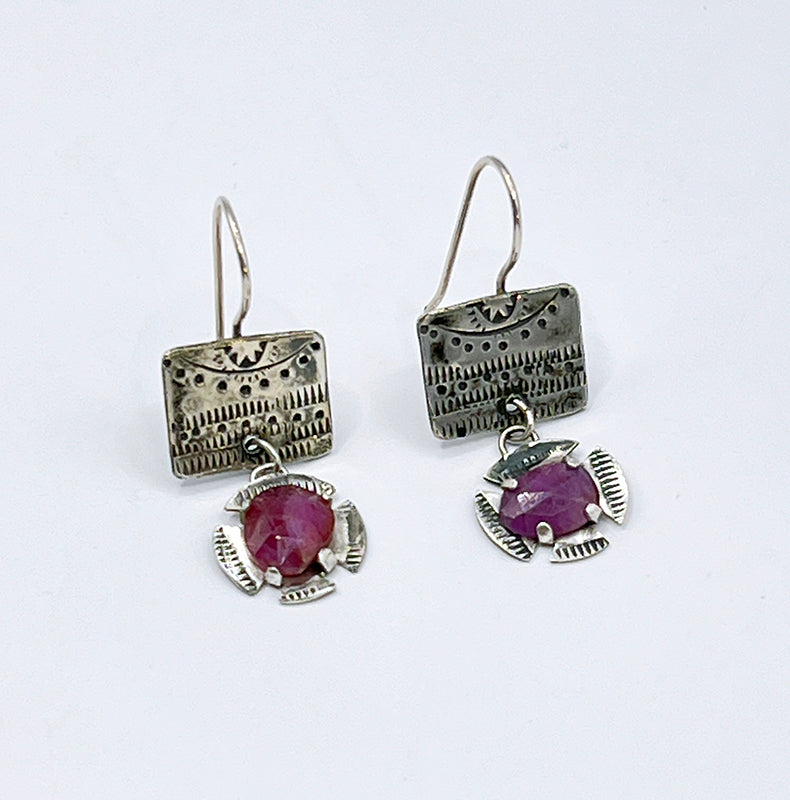 Tribal Pattern Pink Sapphire Earrings