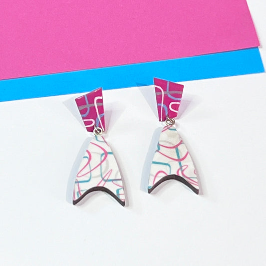 Pink and Blue Boomerang Earrings