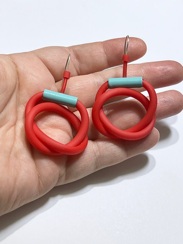 Loopy Earrings in Red and Aqua