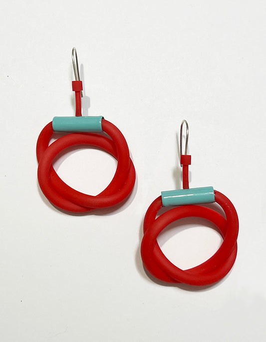 Loopy Earrings in Red and Aqua