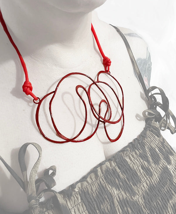 Red Doodle Statement Necklace