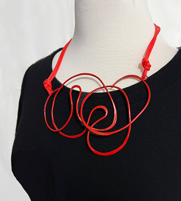 Red Doodle Statement Necklace