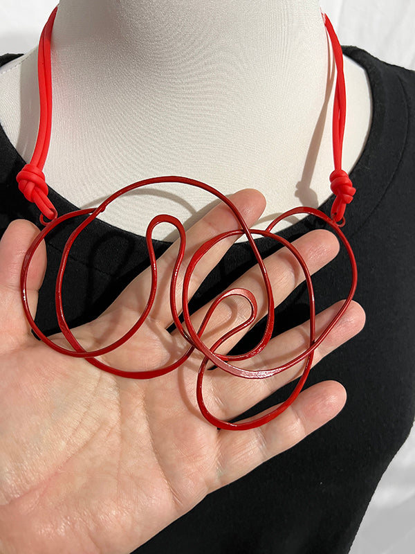 Red Doodle Statement Necklace