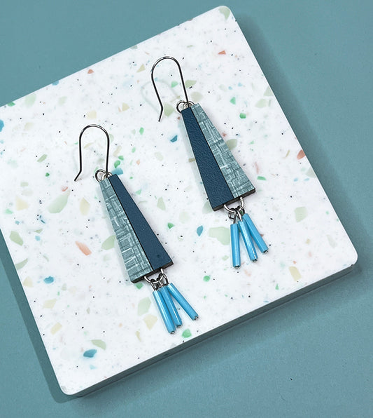 Artsy Teal Color Block Fringe Earrings